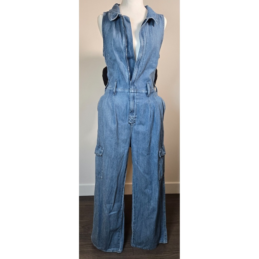 Universal Thread Jeans W 4 Overall Collared Sleeveless Zipped Up Wide Leg Cargo
